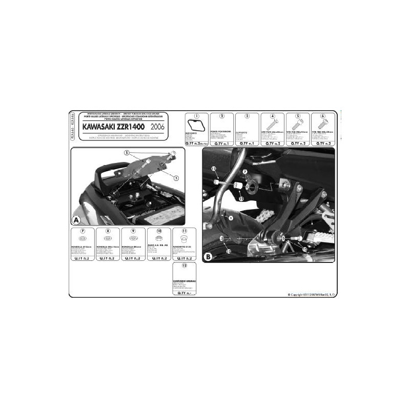 KAPPA STELAŻ KUFRÓW BOCZNYCH MONOKEY SIDE KAWASAKI ZZR 1400 '06-'11 ZX 14 '06-'11 - TYLKO POD KUFRY K33N K'ROAD