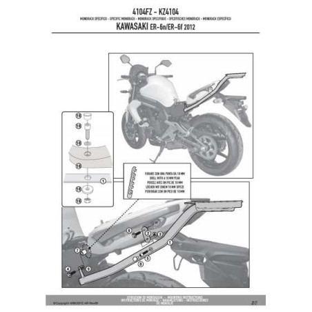 KAPPA STELAŻ KUFRA CENTRALNEGO KAWASAKI ER-6N / ER-6F 650 (12-16) ( BEZ PŁYTY )