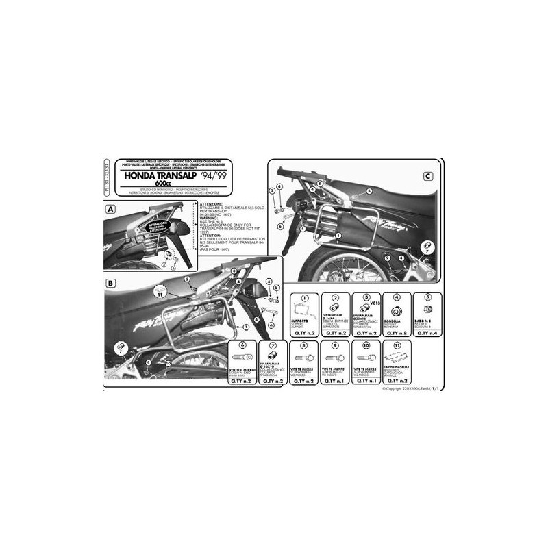 KAPPA STELAŻ KUFRÓW BOCZNYCH MONOKEY HONDA XL 600V TRANSALP `94-99 - RÓWNIEŻ POD KUFRY MONOKEY KMS K'MISSION ALU