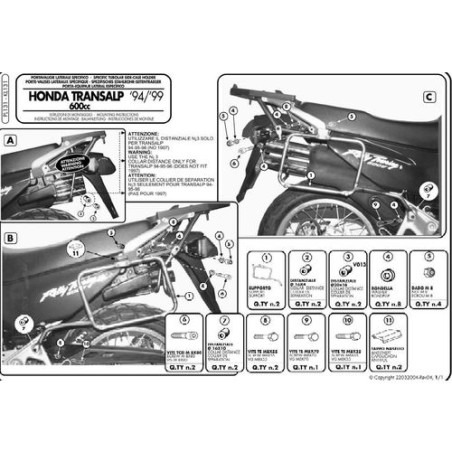 KAPPA STELAŻ KUFRÓW BOCZNYCH MONOKEY HONDA XL 600V TRANSALP `94-99 - RÓWNIEŻ POD KUFRY MONOKEY KMS K'MISSION ALU