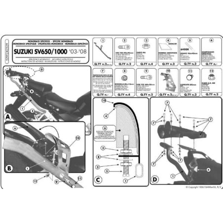 KAPPA STELAŻ KUFRA CENTRALNEGO SUZUKI SV 650 / S '03-'08 SV 1000 '03-'07 ( BEZ PŁYTY )