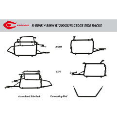 ZESTAW STELAŻY KUFER CENTRALNY + BOCZNE COOCASE BMW  R1200GS/R1250GS 2010-2023 PRAWY KUFER ASYMETRYCZNY