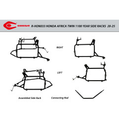 ZESTAW STELAŻY KUFER CENTRALNY + BOCZNE COOCASE HONDA AFRICA TWIN 1100 2020-2025 PRAWY KUFER ASYMETRYCZNY