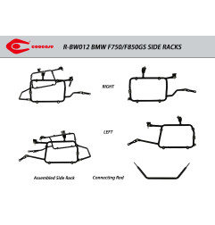 ZESTAW STELAŻY KUFER CENTRALNY + BOCZNE COOCASE BMW F750/F850GS 2021-2023 KUFRY BOCZNE ASYMETRYCZNE