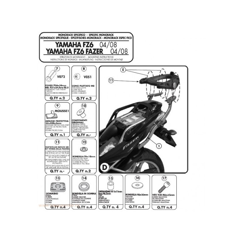 KAPPA Stelaż kufra centralnego Yamaha FZ6/FZS 600 Fazer 04-06, FZ6 S2 07-11, bez płyty