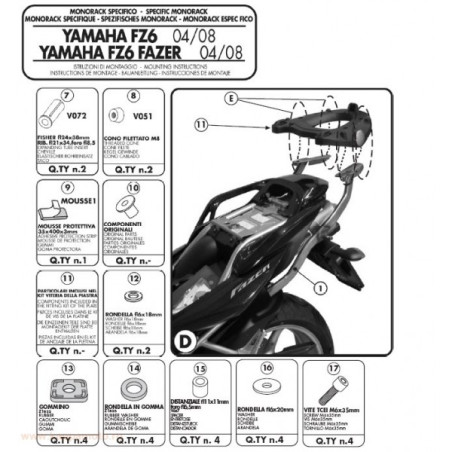 KAPPA Stelaż kufra centralnego Yamaha FZ6/FZS 600 Fazer 04-06, FZ6 S2 07-11, bez płyty