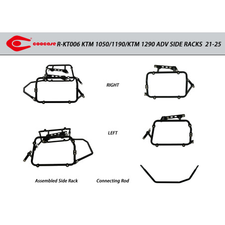 ZESTAW STELAŻY KUFER CENTRALNY + BOCZNE COOCASE KTM 1050/1090 1190/1290 21-25 KUFRY BOCZNE ASYMETRYCZNE