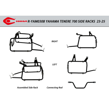 ZESTAW STELAŻY KUFER CENTRALNY + BOCZNE COOCASE YAMAHA TENERE 700 23-25 KUFRY BOCZNE ASYMETRYCZNE