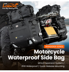 LOBOO Sakwy boczne WANDERER, materiał TPU, wodoodporne IPX6M, magnetyczne zapięcie, zamek, system MOLLE, czarne,1 zestaw - 2 szt