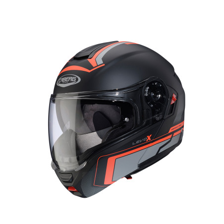 CABERG KASK SZCZĘKOWY FLIP-UP MODEL LEVO X ELITE KOLOR CZARNY MAT/SZARY/CZERWONY FLUO ROZMIAR XL (PINLOCK W ZESTAWIE)