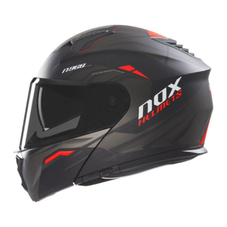 NOX PROMOCJA KASK SZCZĘKOWY (FLIP-UP) Z BLENDĄ N968 ULTRA KOLOR CZARNY/CZERWONY MAT ROZMIAR XXL