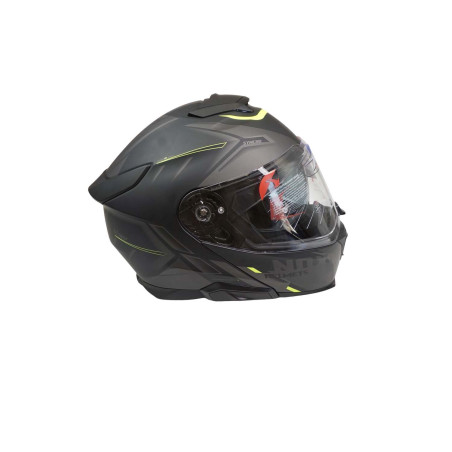 NOX PROMOCJA KASK SZCZĘKOWY (FLIP-UP) Z BLENDĄ N967 SYNCHRO KOLOR CZARNY/ŻÓŁTY FLUO/SZARY MAT ROZMIAR S - drobne rysy na kasku