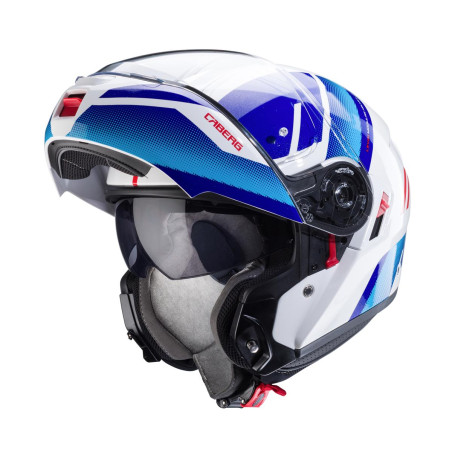 CABERG WYPRZEDAZ KASK SZCZĘKOWY FLIP-UP MODEL LEVO X MANTA KOLOR BIAŁY/NIEBIESKI/CZERWONY ROZMIAR S (PINLOCK W ZESTAWIE)