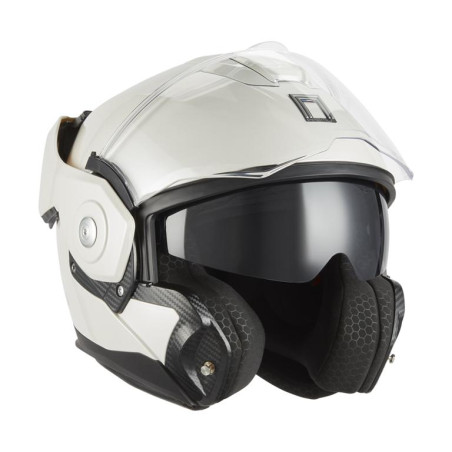NOX PREMIUM KASK SZCZĘKOWY FLIP-BACK (SZCZĘKA DO TYŁU) Z BLENDĄ SPINNER KOLOR BIAŁY POŁYSK ROZMIAR XXL