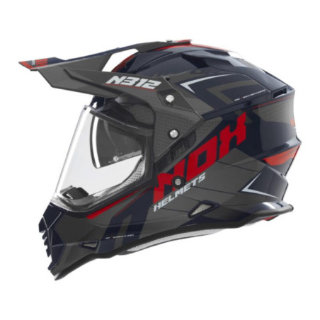 NOX PROMOCJA KASK OFFROAD / TRAIL DUOSPORT (DUAL) N312 VAPOR Z SZYBKĄ I BLENDĄ KOLOR NIEBIESKI/CZARNY/CZERWONY ROZMIAR XS