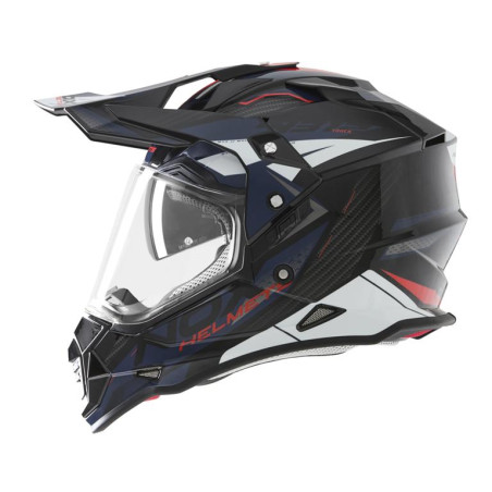 NOX PROMOCJA KASK OFFROAD / TRAIL DUOSPORT (DUAL) N312 TRACK Z SZYBKĄ I BLENDĄ KOLOR CZARNY/CZERWONY/NIEBIESKI ROZMIAR M