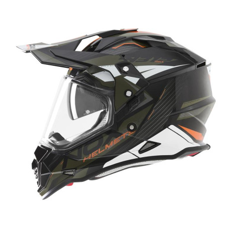 NOX PROMOCJA KASK OFFROAD / TRAIL DUOSPORT (DUAL) N312 TRACK Z SZYBKĄ I BLENDĄ KOLOR POMARAŃCZOWY/ZIELONY (KHAKI) ROZMIAR M
