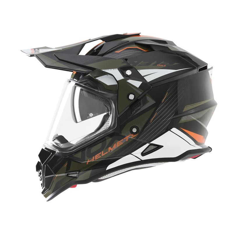 NOX PROMOCJA KASK OFFROAD / TRAIL DUOSPORT (DUAL) N312 TRACK Z SZYBKĄ I BLENDĄ KOLOR POMARAŃCZOWY/ZIELONY (KHAKI) ROZMIAR XL