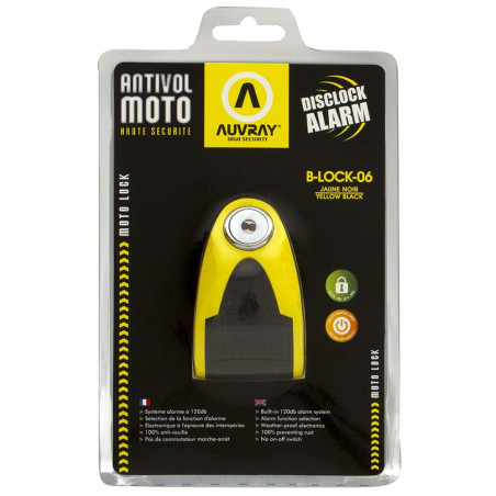 AUVRAY blokada na tarczę z alarmem B-LOCK 06 - żółto-czarna, średnica bolca 6mm