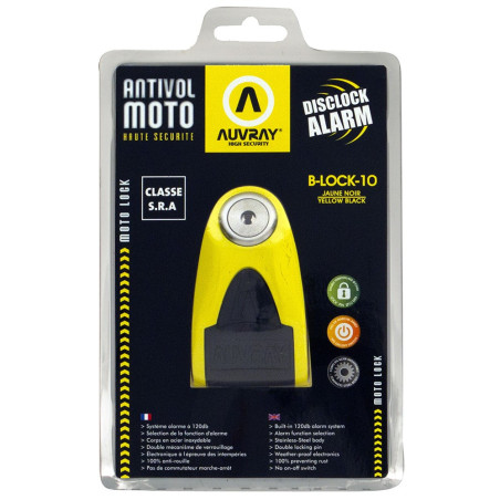 AUVRAY blokada na tarczę z alarmem B-LOCK 10 - żółta / czarna, średnica bolca 10mm (klasa S.R.A.)