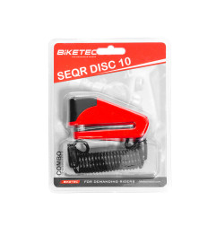 BIKETEC SEQR BLOKADA TARCZY HAMULCOWEJ- BOLEC/TRZPIEŃ 10MM, ROZMIAR: 98,5MM X 53,6MM, 3KLUCZE, LINKA ZABEZPIECZAJĄCA