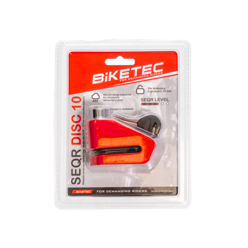 BIKETEC SEQR BLOKADA TARCZY HAMULCOWEJ- BOLEC/TRZPIEŃ 10MM, 3KLUCZE