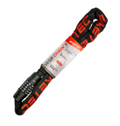 BIKETEC SEQR ŁAŃCUCH CP 0,9M, OCZKO 8MM, ZAMEK SZYFROWY 5 CYFROWY, CZARNA OTULINA
