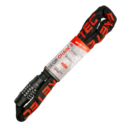 BIKETEC SEQR ŁAŃCUCH CP 0,9M, OCZKO 8MM, ZAMEK SZYFROWY 5 CYFROWY, CZARNA OTULINA