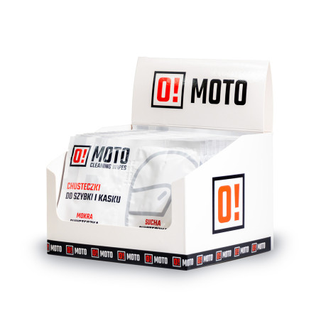 OMOTO ZESTAW 20 SZTUK CHUSTECZKI DO KASKU MOKRA I SUCHA O!MOTO CLEANING WIPES PAKIET W OPAKOWANIU ZBIORCZYM IDEALNY NA LADE
