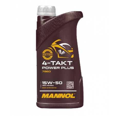 MANNOL OLEJ MOTOCYKLOWY SILNIKOWY 4-TAKT POWER PLUS 15W-50 1L (7860)