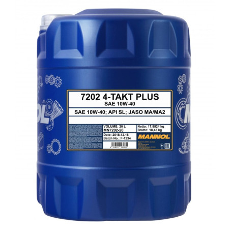 MANNOL OLEJ SILNIKOWY 4T PLUS 10W40 20L (API SL, JASO MA/MA2) SEMISYNTETYK (7202)
