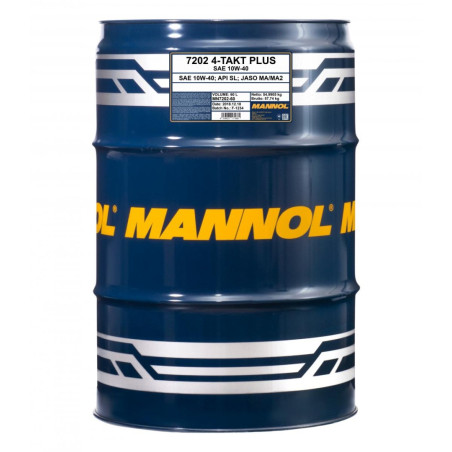 MANNOL OLEJ SILNIKOWY 4T PLUS 10W40 SEMISYNTETYK (API SL, JASO MA/MA2) (7202) BECZKA 60 L
