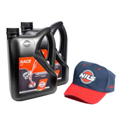 NILS PROMOCJA OLEJ SILNIKOWY 4T RACE SAE 10W40 100% SYNTETYK 2 X4 L + CZAPKA Z DASZKIEM CZERWONO-NIEBIESKA (AKC)