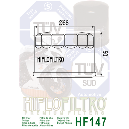 HIFLO FILTR OLEJU HF 147 YAMAHA FZS 600/ YFM 660, KYMCO X-CITING 500 (05-13) (50)