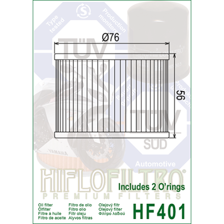HIFLO FILTR OLEJU HF 401 HONDA/ KAWASAKI/ YAMAHA (50)