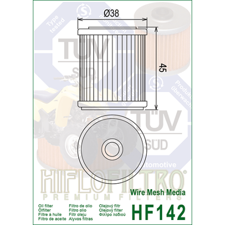 HIFLO FILTR OLEJU HF 142 YAMAHA YFM 350/400, YZF 426 (50)