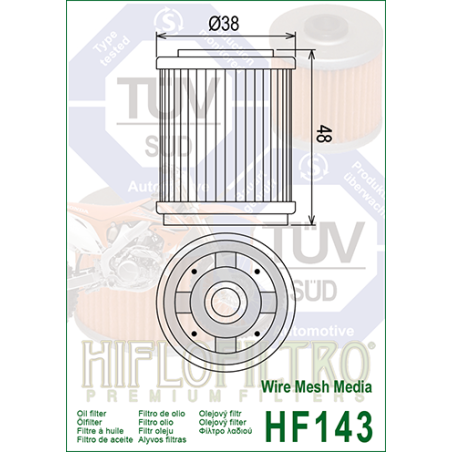 HIFLO FILTR OLEJU HF 143 XT 125/225/250/350 (50)