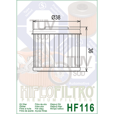 HIFLO FILTR OLEJU HF 116 HONDA CRF 250/450 (02-24), HUSQVARNA TC/TE 250/310 09-14 (50)