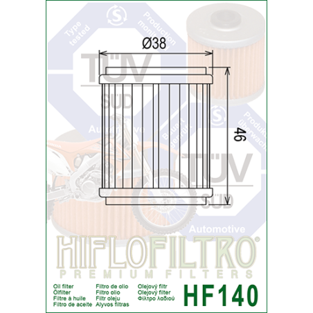 HIFLO FILTR OLEJU HF 140 YAMAHA YZF 250 '09-'20, MT 125 '15-'19, YZF 450 '09-'20, WRF 250/450 09-20, YFZ, YBR, YFM 250 (50)