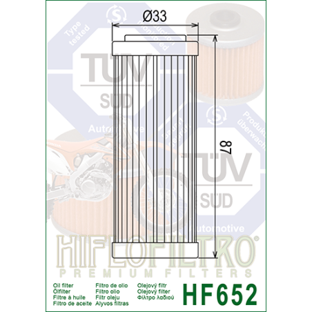 HIFLO FILTR OLEJU HF 652 KTM EXC SXF 350/ 400/ 450/ 503/ 530 (50)