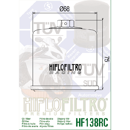 HIFLO FILTR OLEJU HF 138 RACING GSX/GSXR/SV/TL/VZ/VS/DL NAKRETKA 17MM (50)