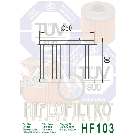FILTR OLEJU HIFLO HF103 HONDA CFR 250 L-LA-H, CRF 250 RL/RLA-H RALLY, CB 300 F-J, CBR 300 R/RA-J, CBR300 R/RA-K