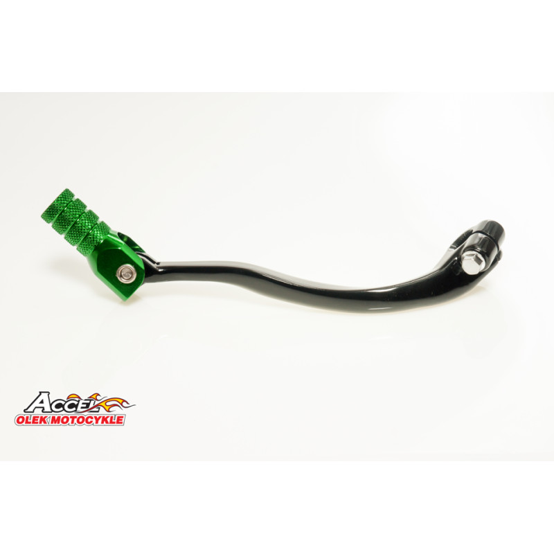 ACCEL DŹWIGNIA ZMIANY BIEGÓW KAWASAKI KXF 250 '06-'08 ALUMINIOWA KOLOR CZARNY, KOŃCÓWKA ZIELONA