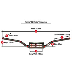 RENTHAL KIEROWNICA 1,1/8 CALA (28,6MM) MX FATBAR HANDLEBAR BLACK ELI TOMAC BLACK KOLOR CZARNY Z GĄBKĄ