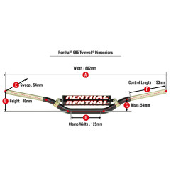 RENTHAL KIEROWNICA 1,1/8 CALA (28,6MM) MX TWINWALL 995 HANDLEBAR BLACK KTM FACTORY ELI TOMAC KOLOR CZARNY Z GĄBKĄ