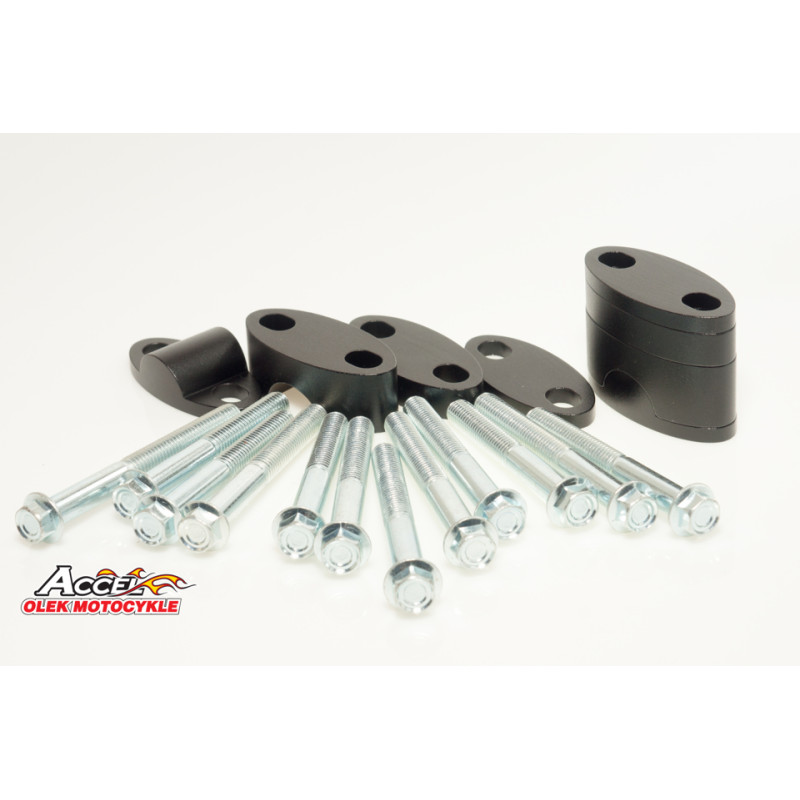 ACCEL MOCOWANIE/PODWYŻKI KIEROWNICY (DÓŁ-22,2/GÓRA-22,2MM) (PLASTERKI 18+5+10+6=39MM) KOLOR CZARNY (BMA-02BK)